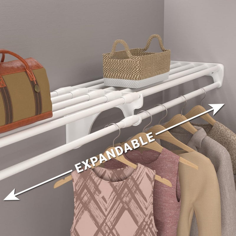 EZ Shelf - Closet Shelf with Hanging Rod - 30â€ to 50" Expandable, White, Closet Shelves â€“ Strong, Holds 200 lbs â€“ Easy Install â€“ Backwall (Floating) with 2 End Brackets, Alternative to Wire Shelving - Image 3
